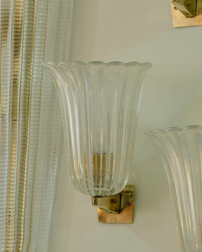 TRIO OF CLEAR IRIDESCENT MURANO GLASS SCONCES