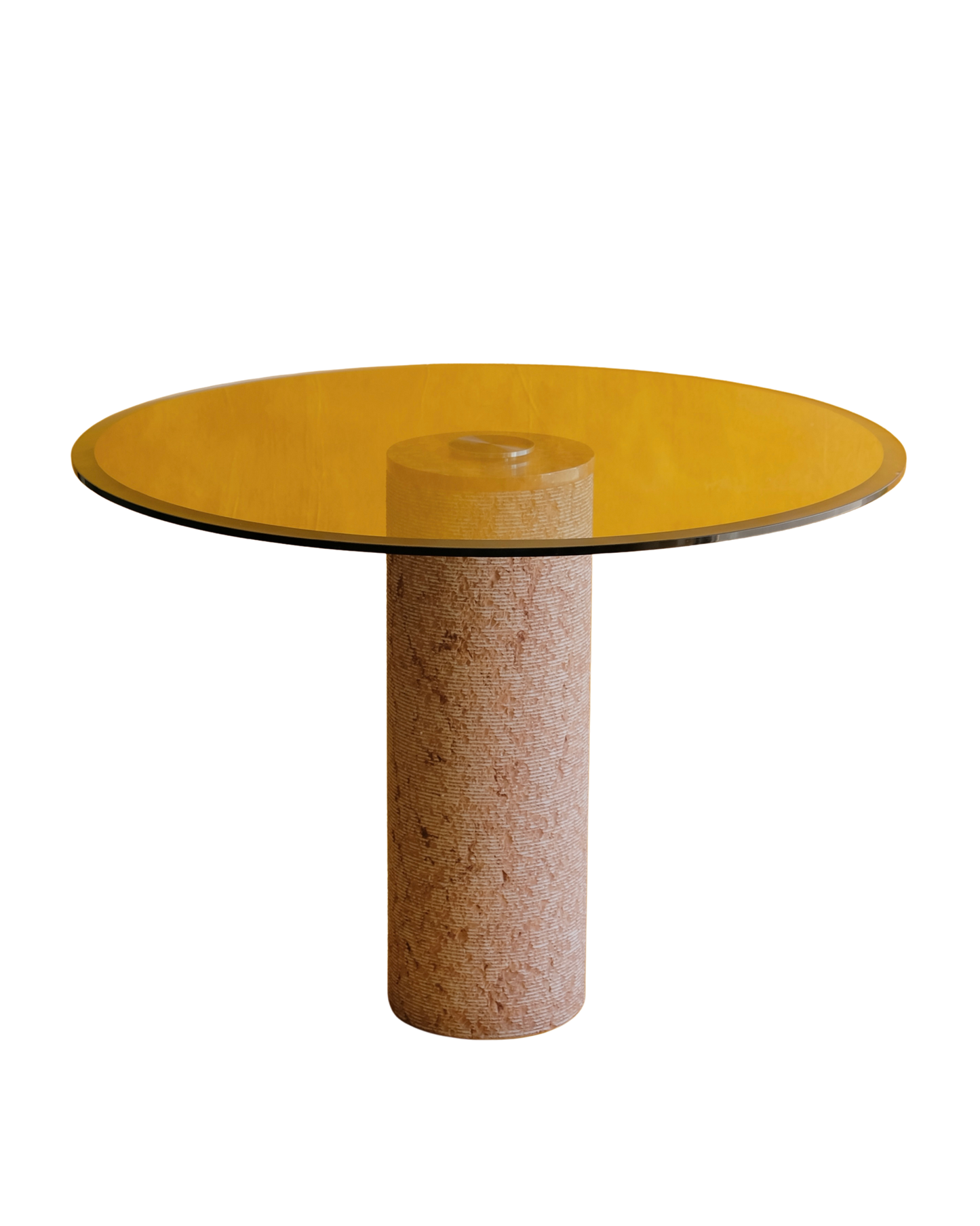 LINED TEXTURED STONE TABLE w. BEVELLED GLASS TOP