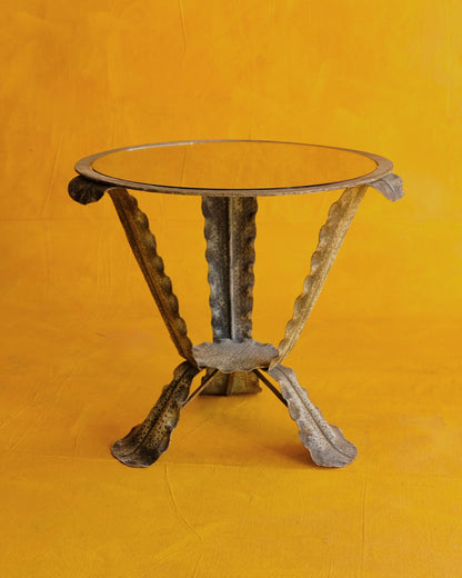 BRUTALIST DIMPLED BRASS LEAF SIDE TABLE