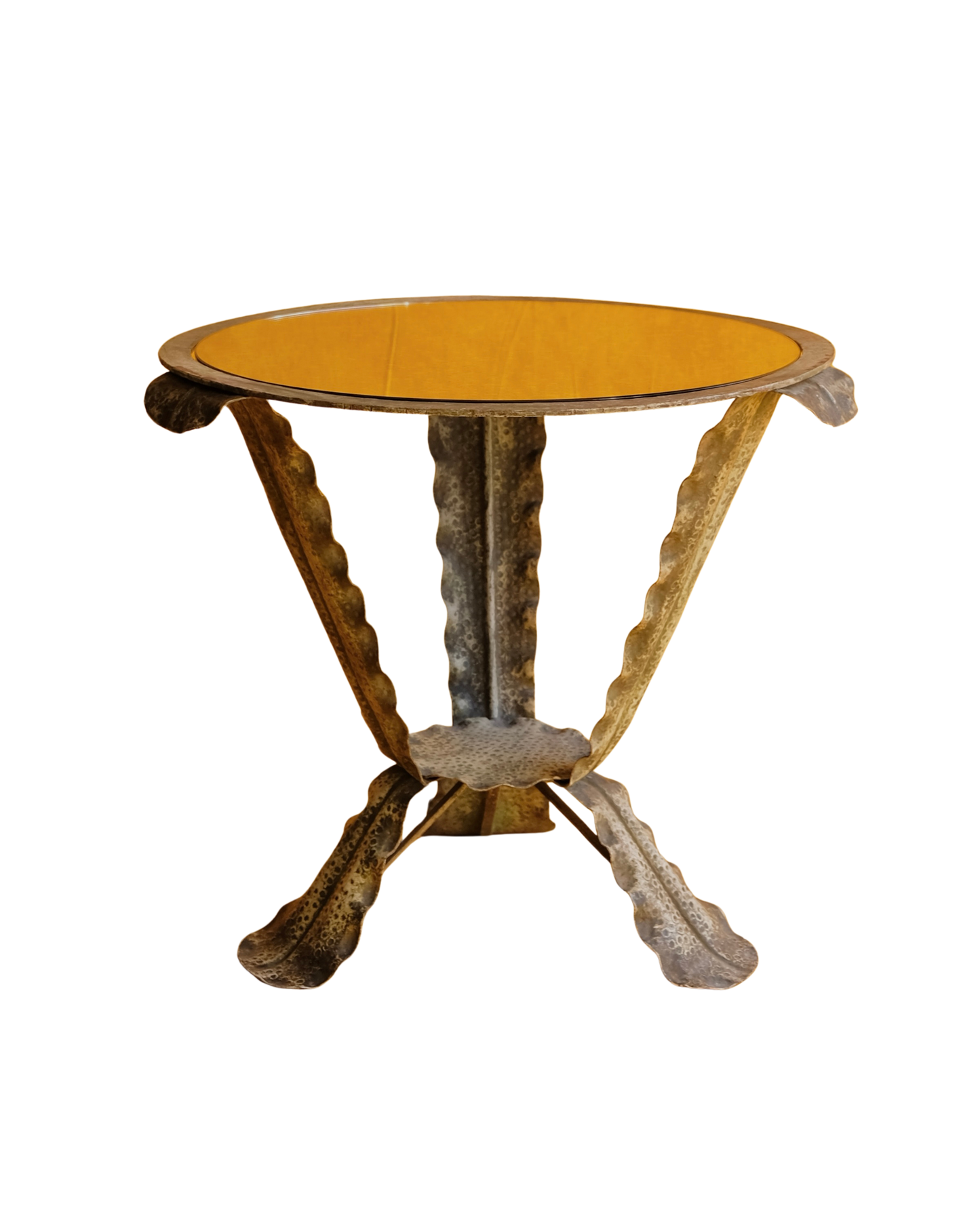 BRUTALIST DIMPLED BRASS LEAF SIDE TABLE