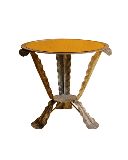 BRUTALIST DIMPLED BRASS LEAF SIDE TABLE