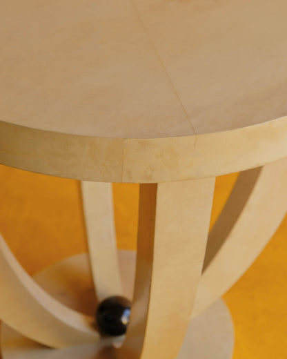 TRIO OF LARGE IVORY PARCHMENT SIDE TABLES