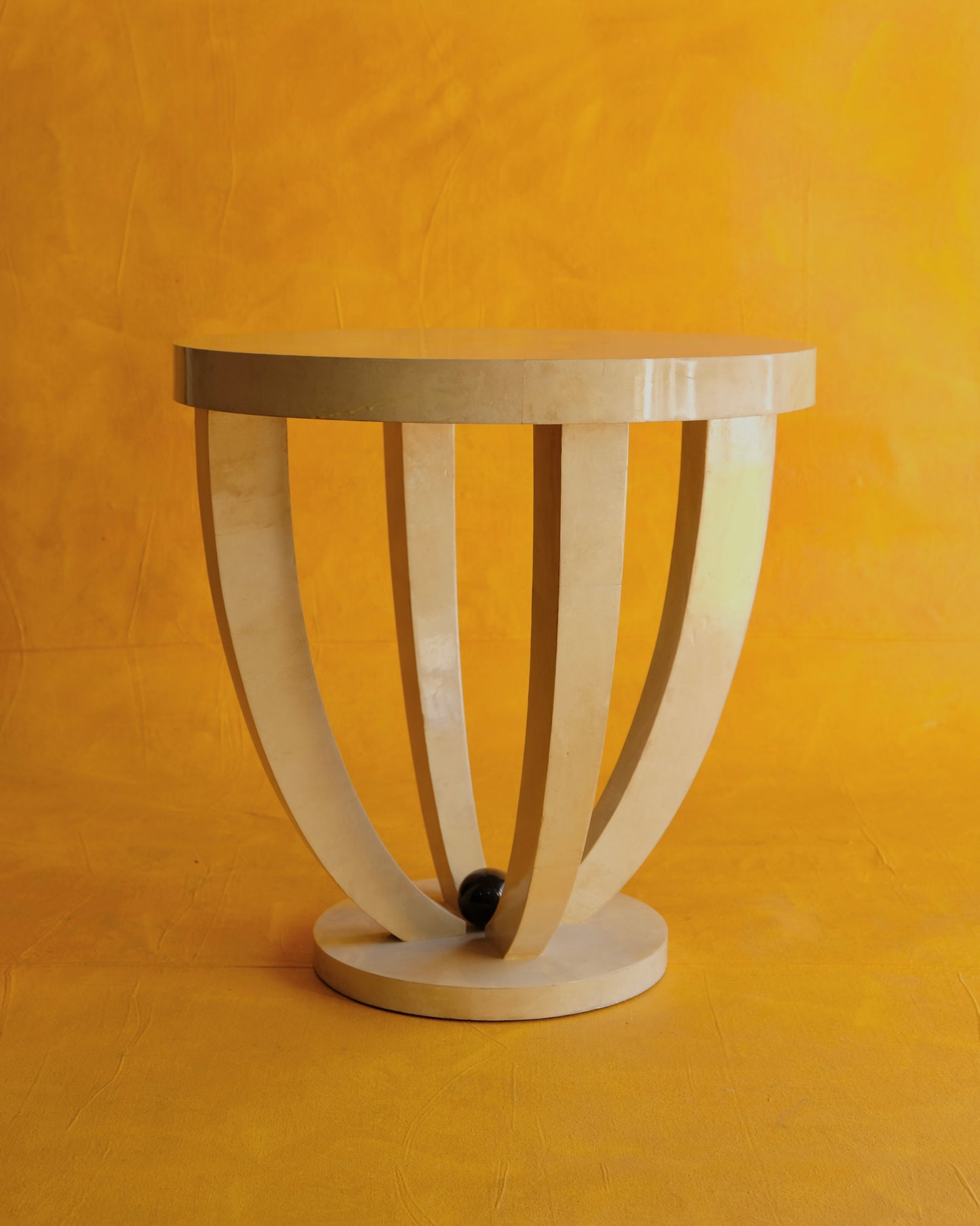 TRIO OF LARGE IVORY PARCHMENT SIDE TABLES