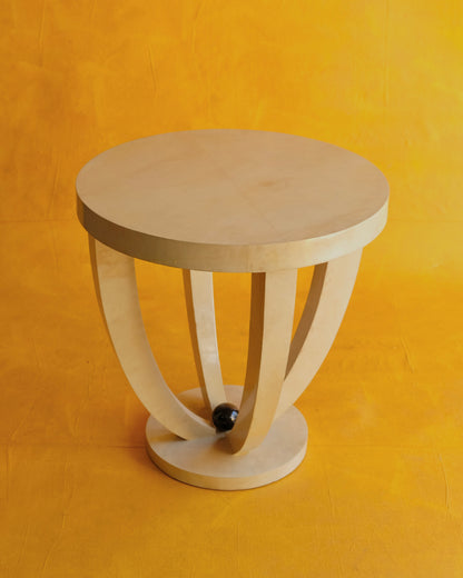 TRIO OF LARGE IVORY PARCHMENT SIDE TABLES