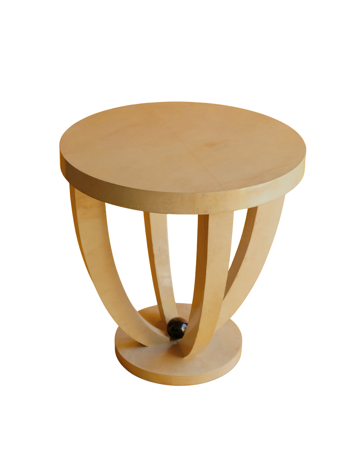 TRIO OF LARGE IVORY PARCHMENT SIDE TABLES