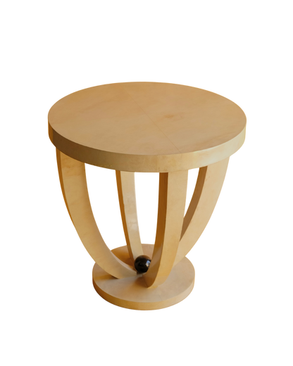 TRIO OF LARGE IVORY PARCHMENT SIDE TABLES