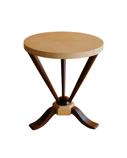 TRIO OF PARCHMENT SIDE TABLES w. TAPERED EBONIZED BASE