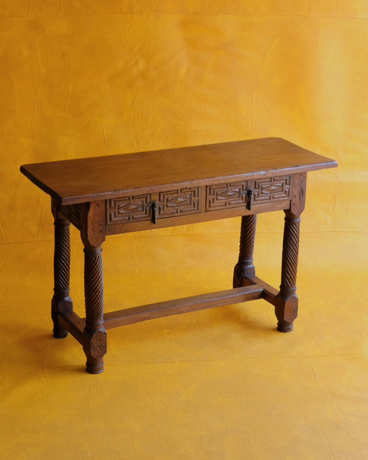 SPANISH HAND CARVED TWIN DRAWER CONSOLE