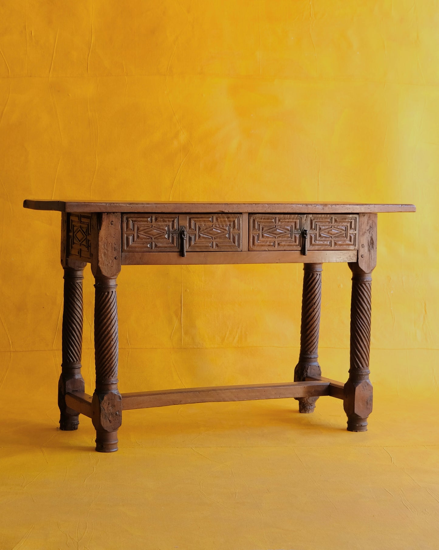 SPANISH HAND CARVED TWIN DRAWER CONSOLE
