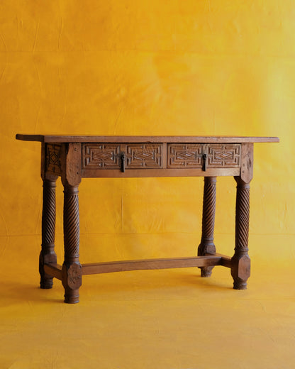 SPANISH HAND CARVED TWIN DRAWER CONSOLE