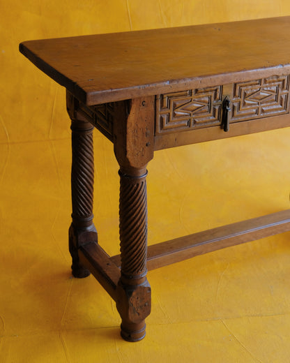 SPANISH HAND CARVED TWIN DRAWER CONSOLE