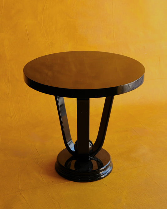 EBONIZED ART DECO PARCHMENT SIDE TABLE