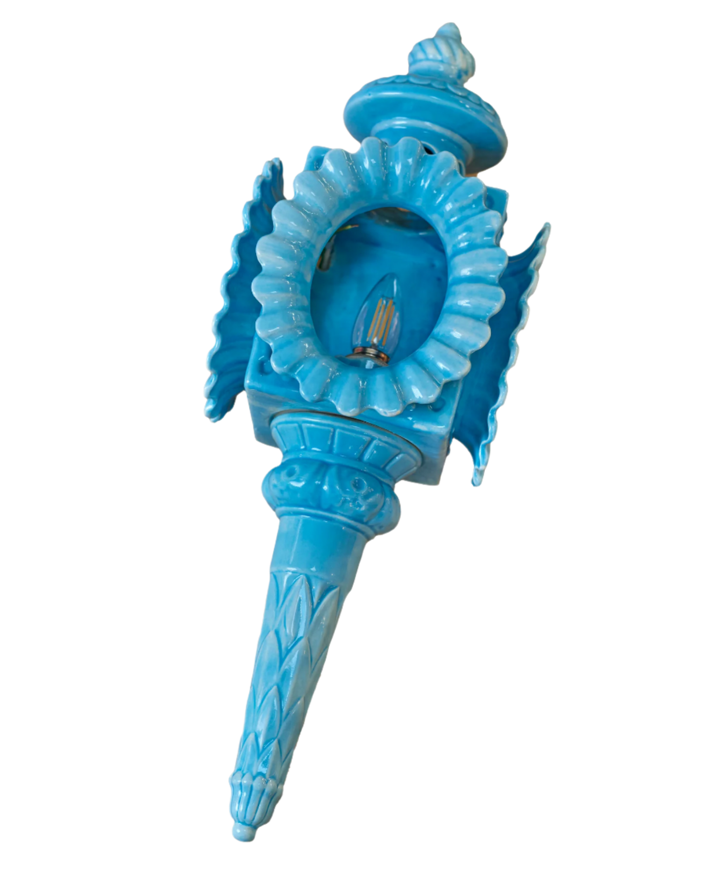 TURQUOISE CERAMIC TORCH SHELL WALL LIGHT