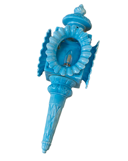 TURQUOISE CERAMIC TORCH SHELL WALL LIGHT