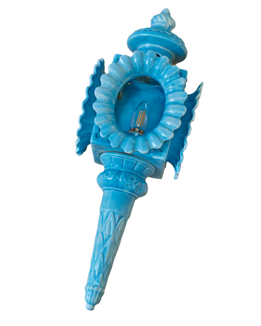 TURQUOISE CERAMIC TORCH SHELL WALL LIGHT