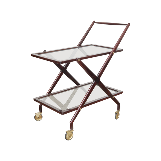 TWO TIERED ROSEWOOD BAR CART