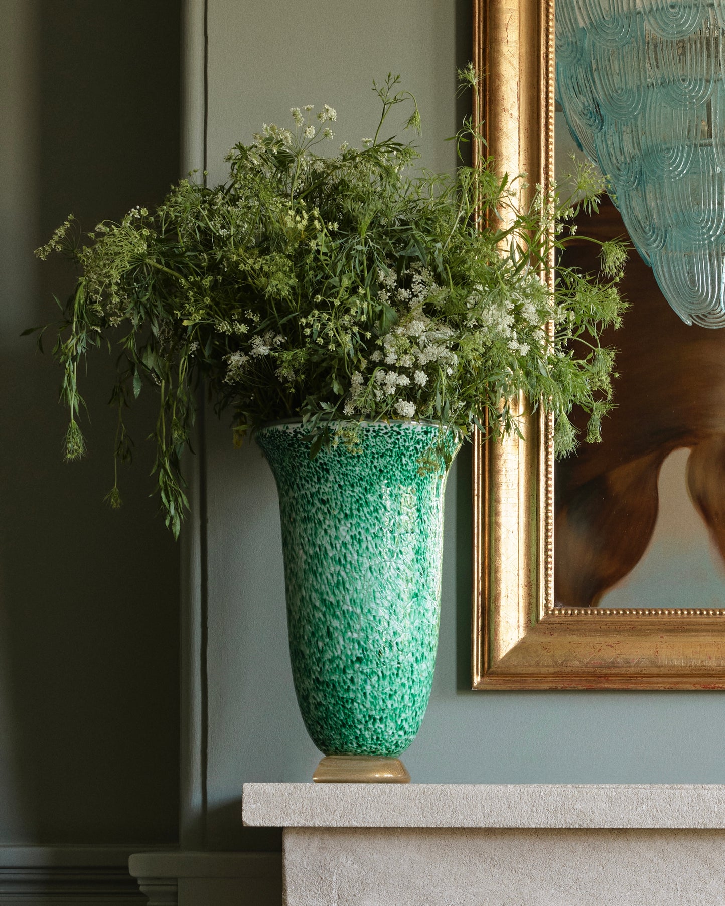 GREEN SPECKLED MURANO GLASS VASE