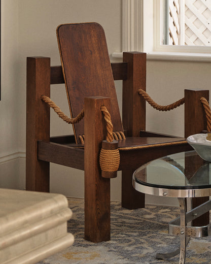 BRAZILIAN OAK ARMCHAIR w. ROPE DETAILS
