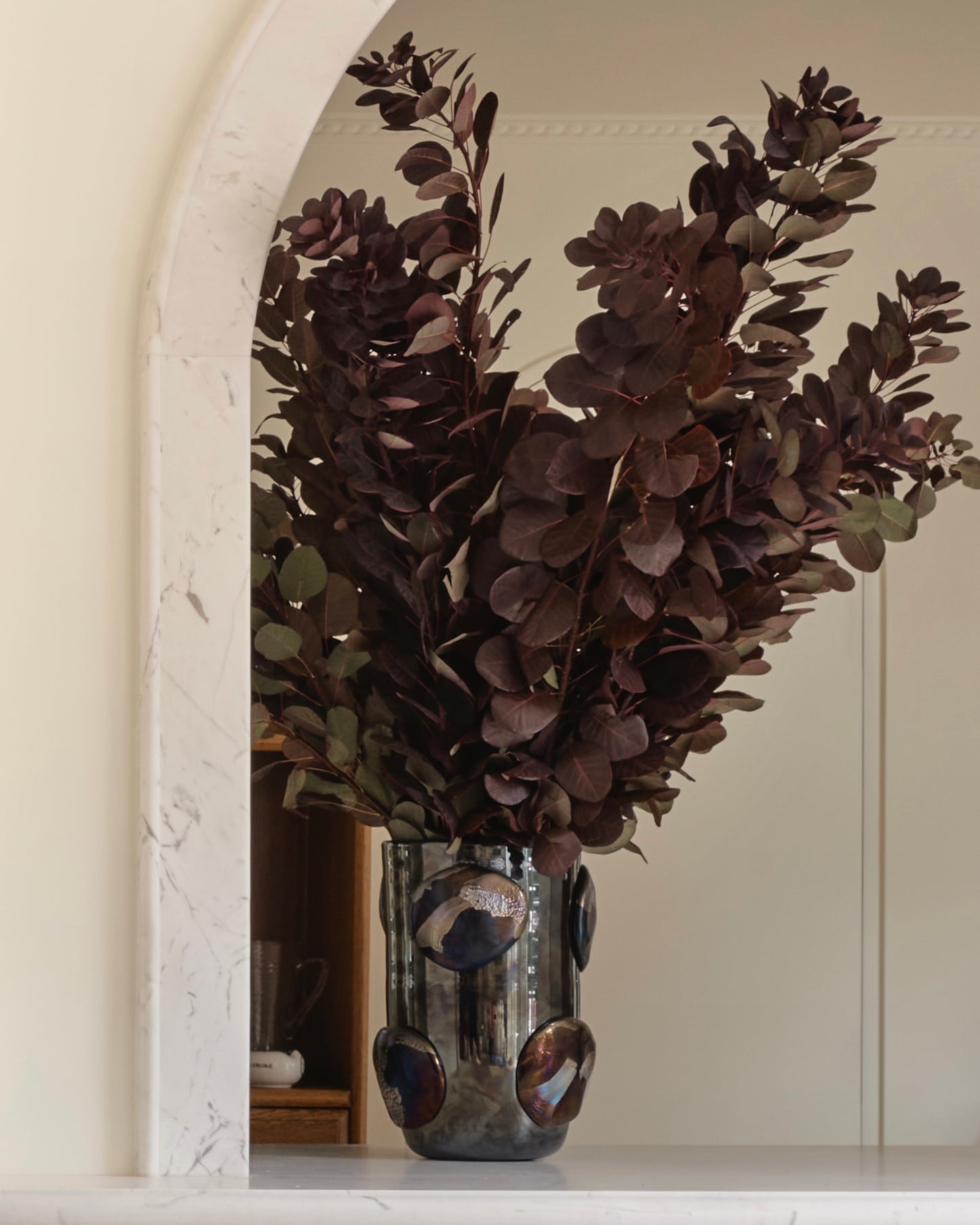 DARK IRIDESCENT MURANO GLASS VASE w. APPLIED TEXTURED SPOTS