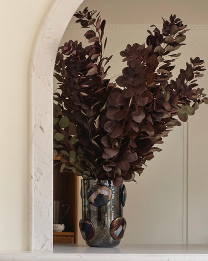 DARK IRIDESCENT MURANO GLASS VASE w. APPLIED TEXTURED SPOTS