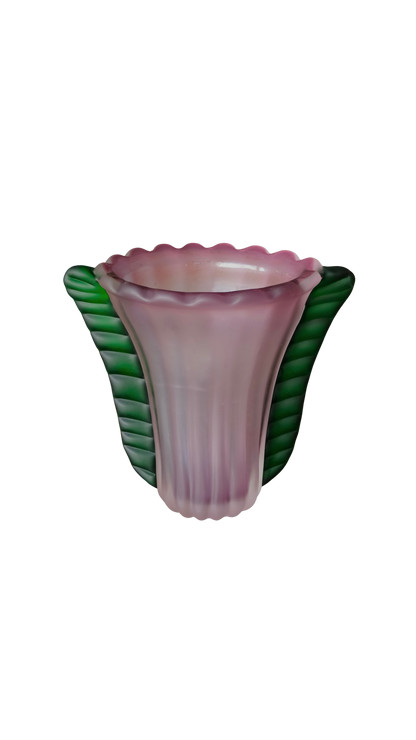 TAPERED ROSE ART GLASS VASE w. GREEN FIN DETAIL