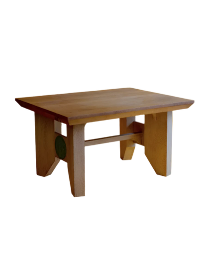 EUROPEAN OAK FARM TABLE w. GREEN MEDALLION