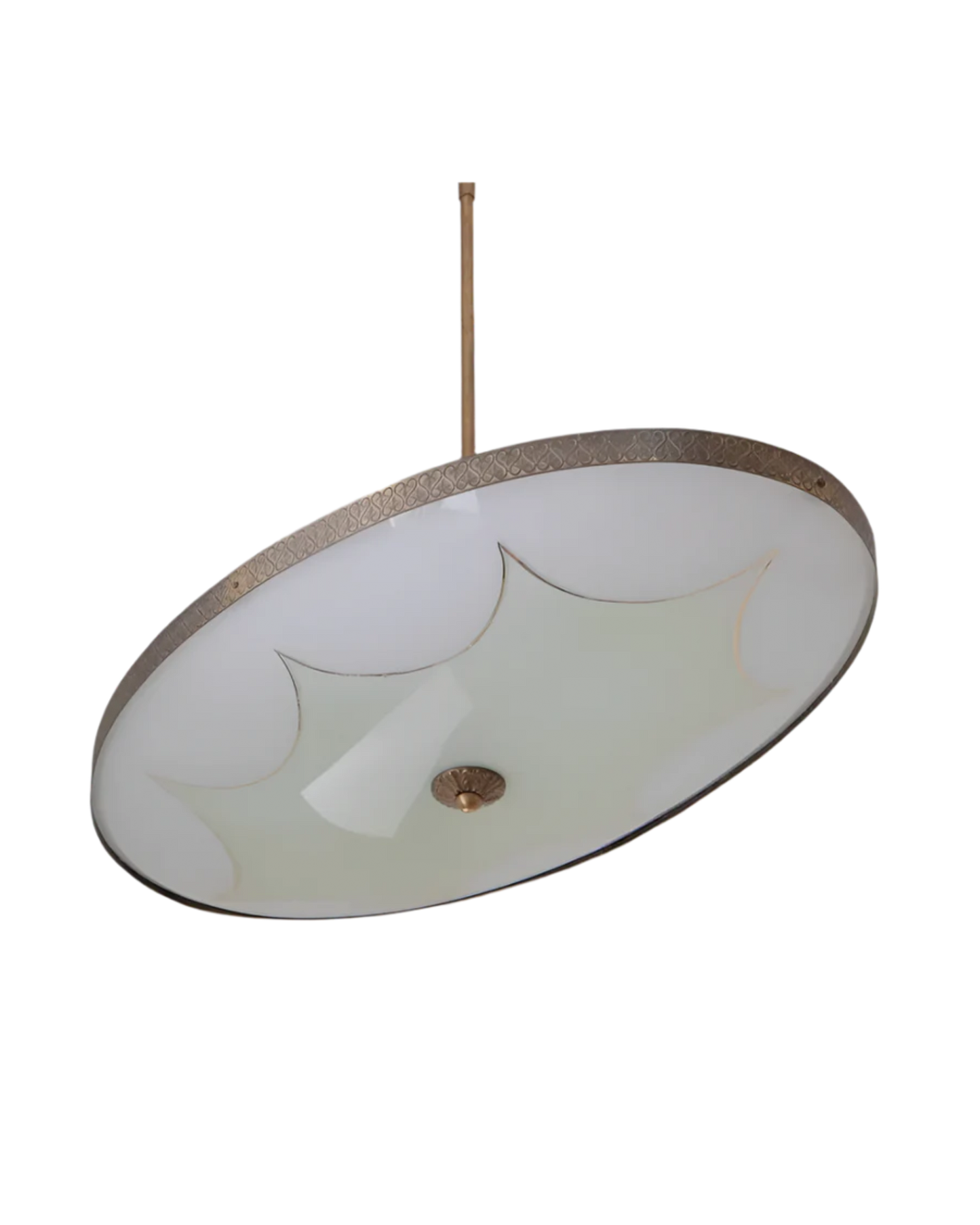 FONTANA ARTE GLASS SAUCER PENDANT w. BRASS DETAIL