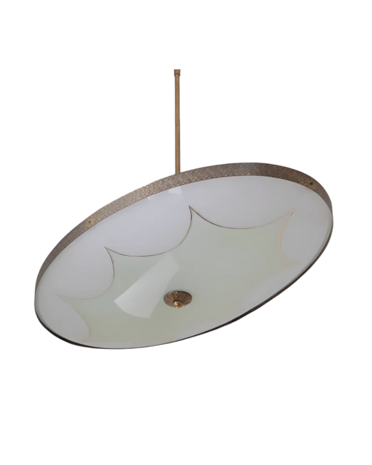 FONTANA ARTE GLASS SAUCER PENDANT w. BRASS DETAIL