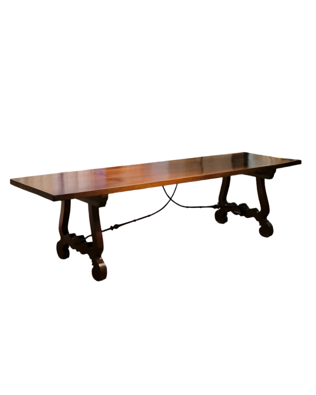 LARGE SPANISH TABLE w. WROUGHT IRON BRACE