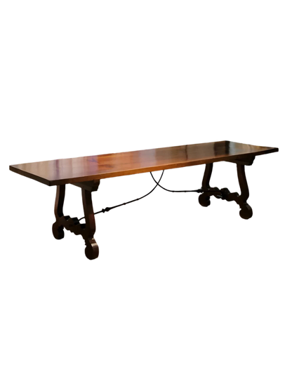 LARGE SPANISH TABLE w. WROUGHT IRON BRACE