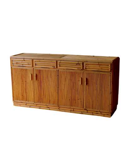 MID CENTURY FRENCH RATTAN CONSOLE