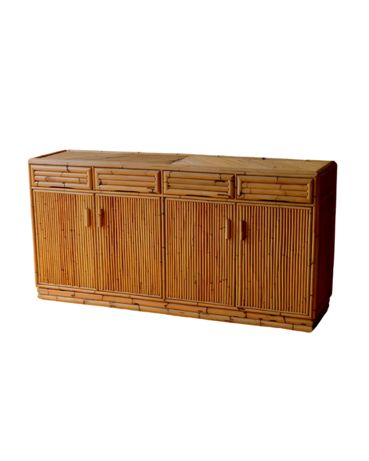 MID CENTURY FRENCH RATTAN CONSOLE