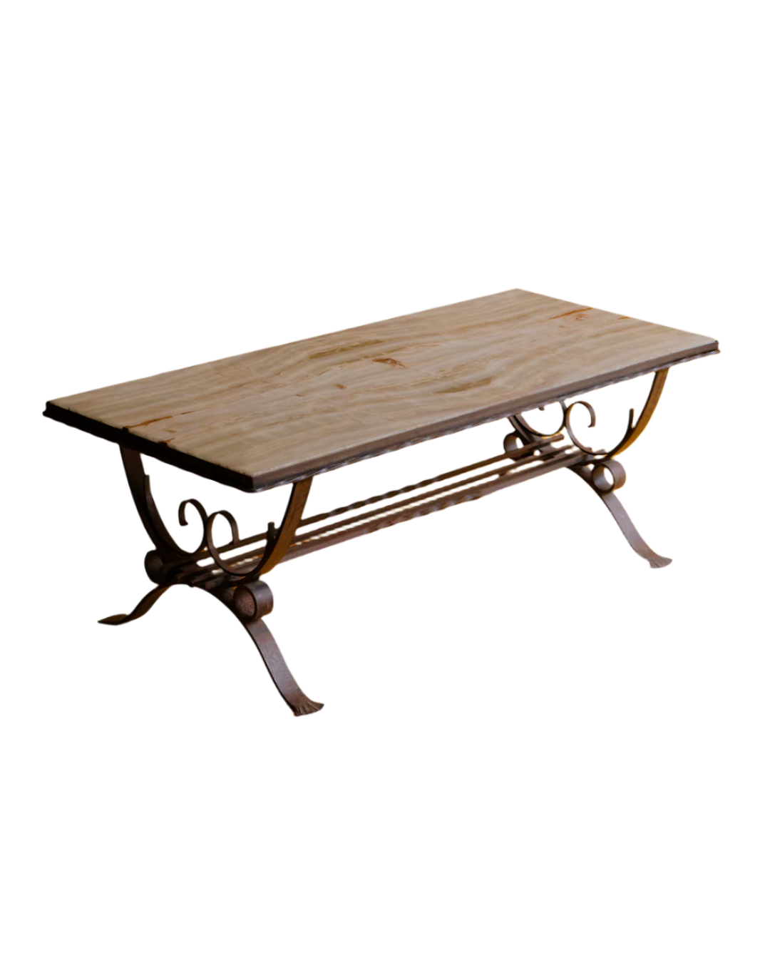 CURVED WROUGHT IRON & MARBLE COFFEE TABLE