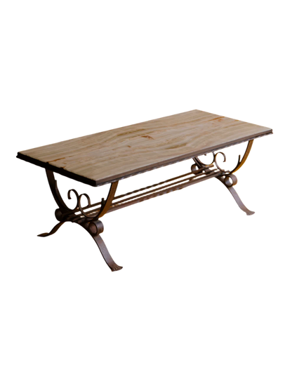 CURVED WROUGHT IRON & MARBLE COFFEE TABLE