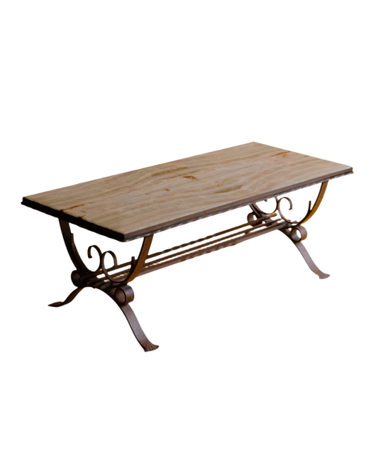 CURVED WROUGHT IRON & MARBLE COFFEE TABLE