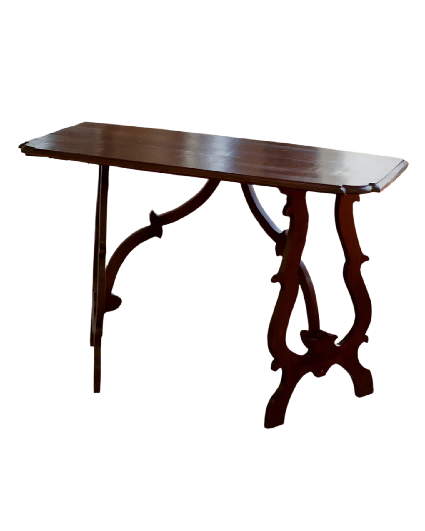 SPANISH WALNUT RECTANGULAR DEMI-LUNE CONSOLE TABLE