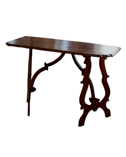 SPANISH WALNUT RECTANGULAR DEMI-LUNE CONSOLE TABLE