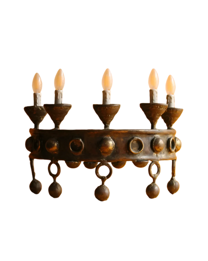WROUGHT IRON SCULPTURAL FIVE ARM WALL LIGHT