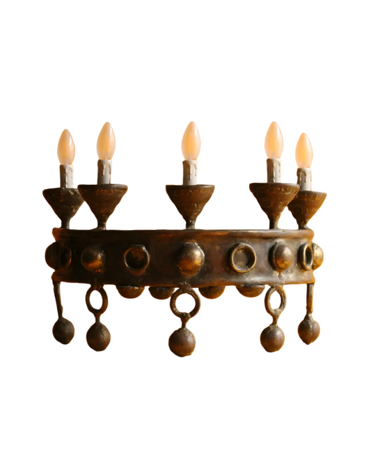 WROUGHT IRON SCULPTURAL FIVE ARM WALL LIGHT