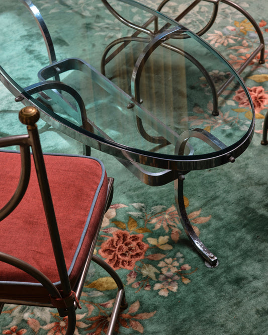 BENT CHROME AND GLASS OVAL COFFEE TABLE