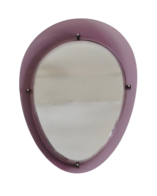 LILAC FRAMED ART GLASS OVAL MIRROR