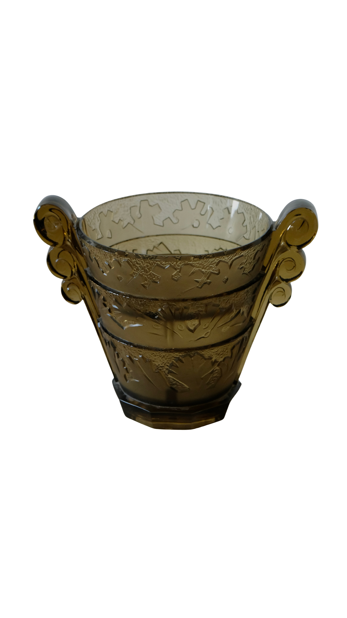 VERLYS LES ALGUES SMOKED GLASS VASE w. FLOWER FROG