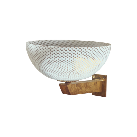 WHITE MURANO GLASS SCONCE w. FLAT BRASS BASE