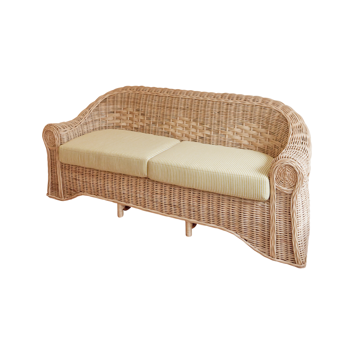 WOVEN CANE SETTING w. PIERRE FREY LINEN UPHOLSTERY