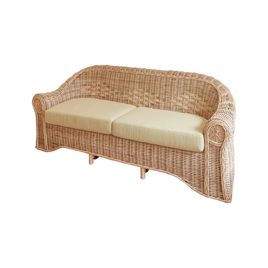 WOVEN CANE SETTING w. PIERRE FREY LINEN UPHOLSTERY