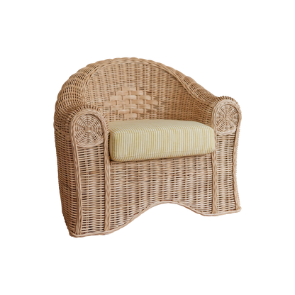WOVEN CANE SETTING w. PIERRE FREY LINEN UPHOLSTERY