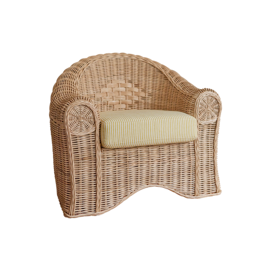 WOVEN CANE SETTING w. PIERRE FREY LINEN UPHOLSTERY