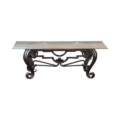 WROUGHT IRON COFFEE TABLE w. GLASS TOP