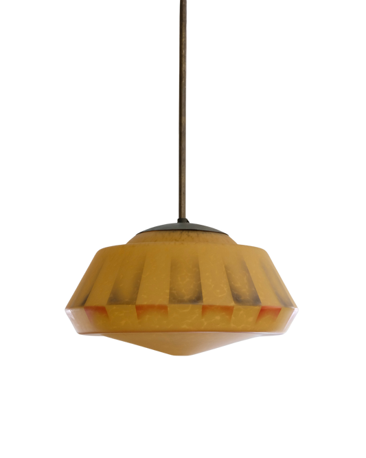 ART DECO MOTTLED AMBER GLASS PENDANT