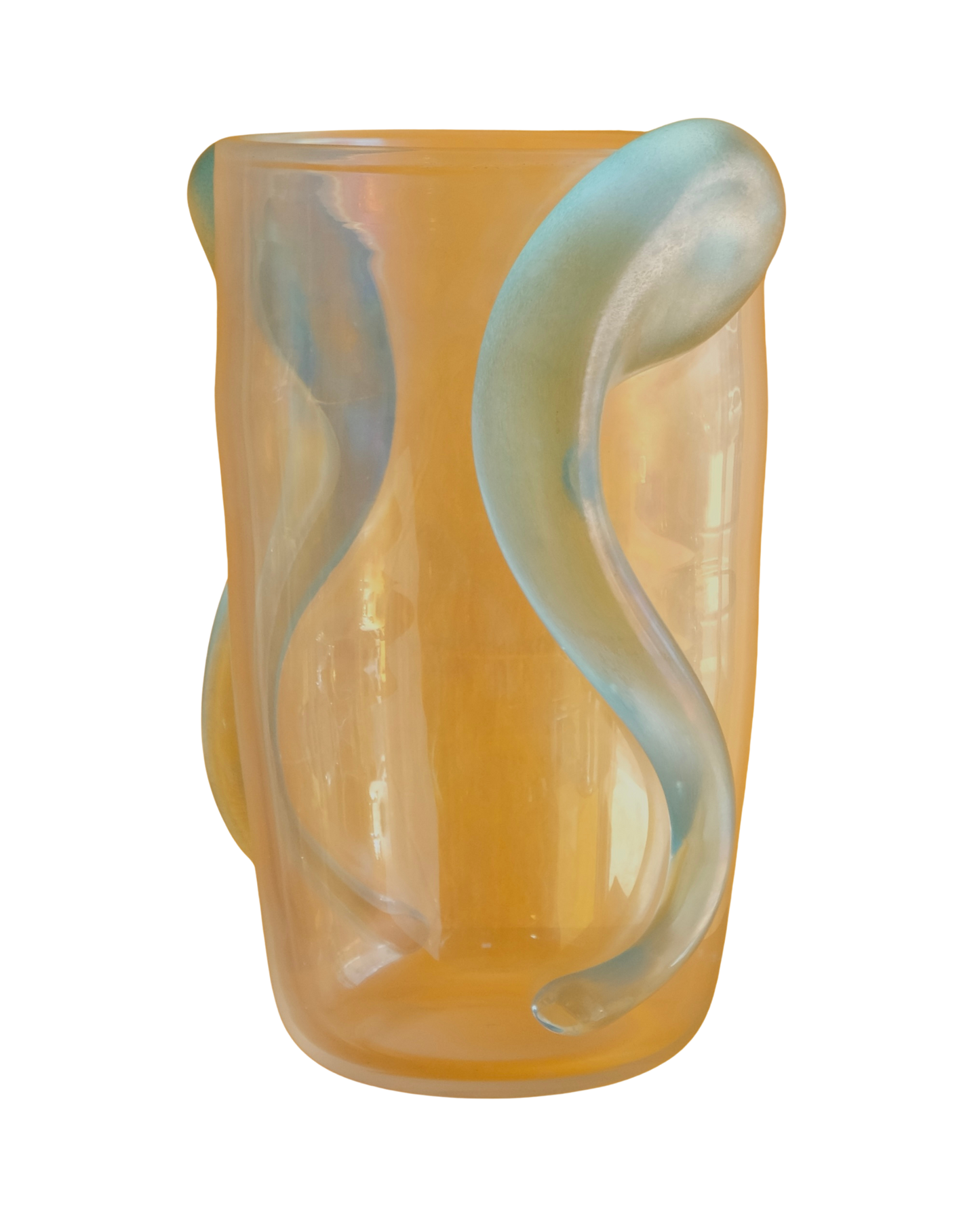 CLEAR MURANO VASE w. BLUE APPLIED SWIRLS